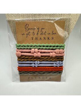 Plunder Design Jewelry Hair Ties Bracelets Set Of 12 Multicolor Elastic Braided